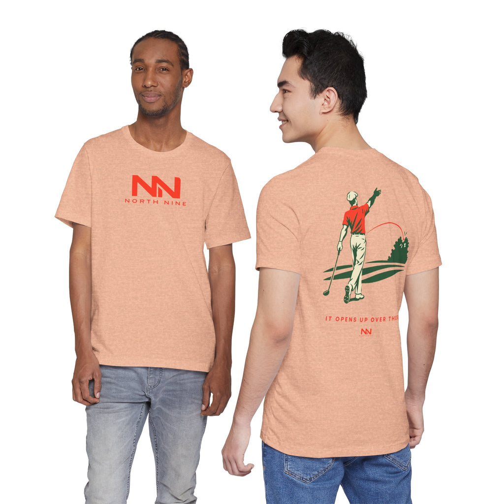 Golf Swing Retro Illustration Tee | Member.Guest. logo front