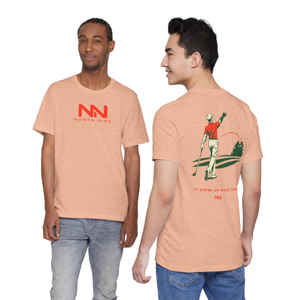 Golf Swing Retro Illustration Tee | Member.Guest. logo front