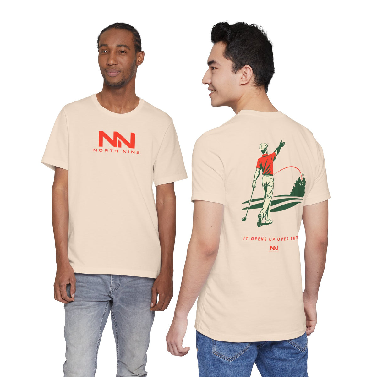 Golf Swing Retro Illustration Tee | Member.Guest. logo front